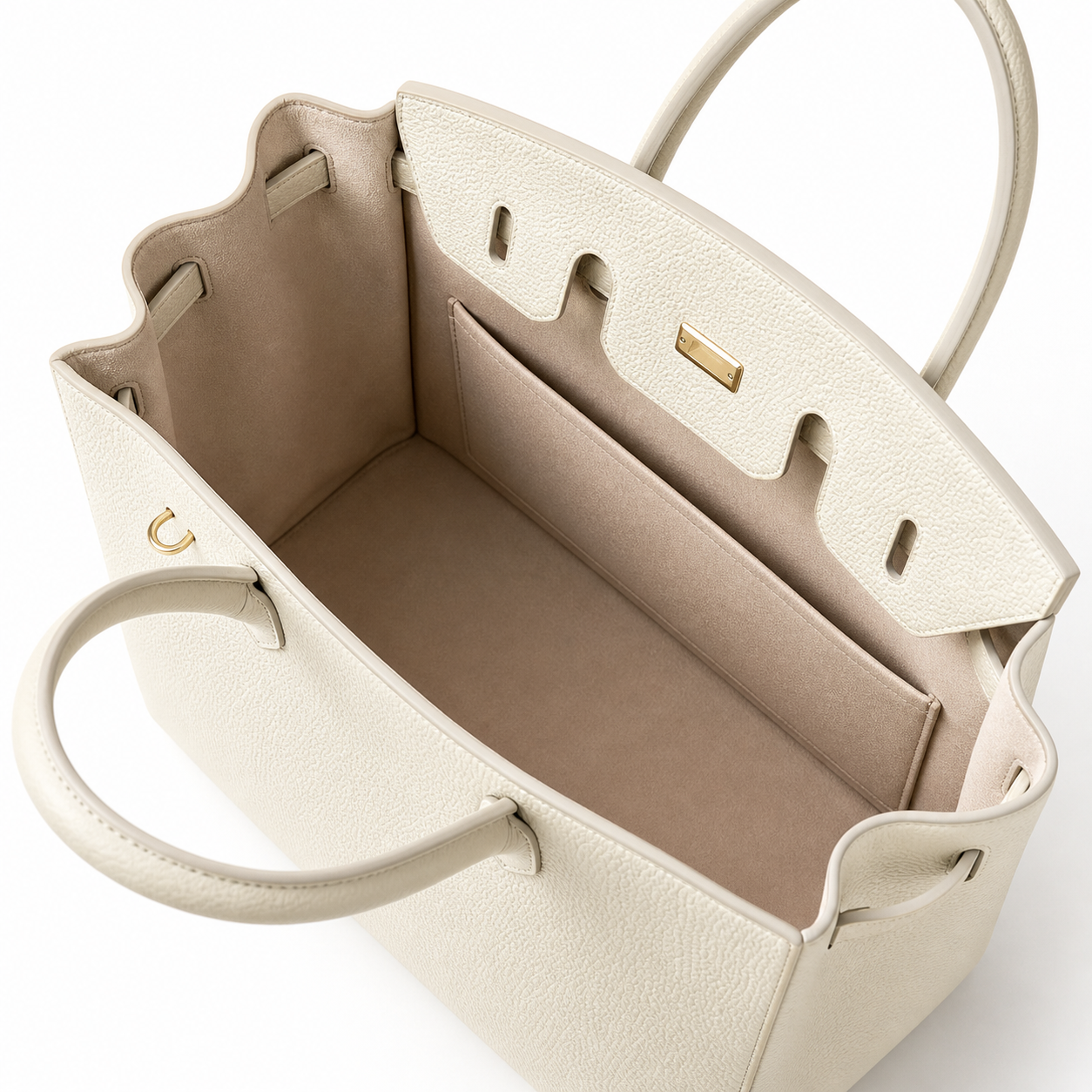 Ivory Structured Tote Bag with Pebbled Texture