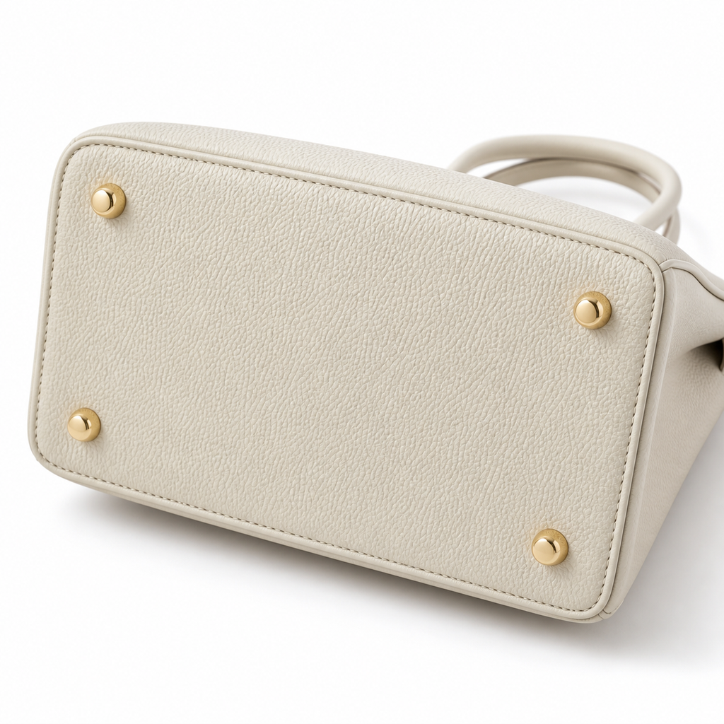 Ivory Structured Tote Bag with Pebbled Texture
