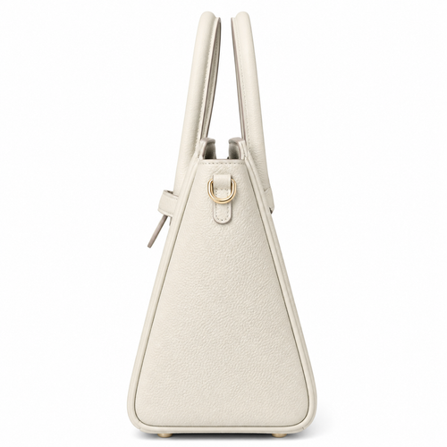 Ivory Structured Tote Bag with Pebbled Texture