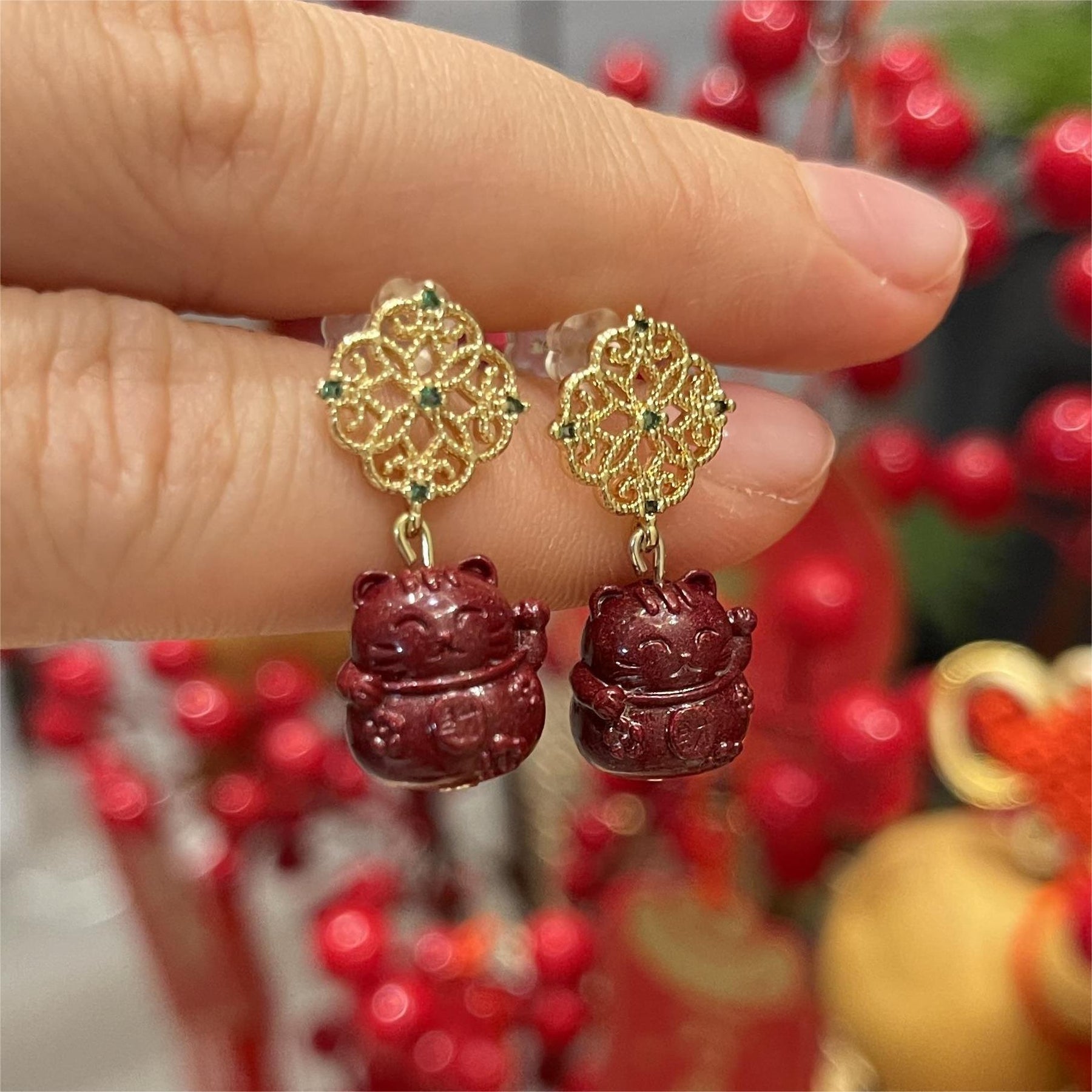 14k Gold Maneki Neko Earrings
