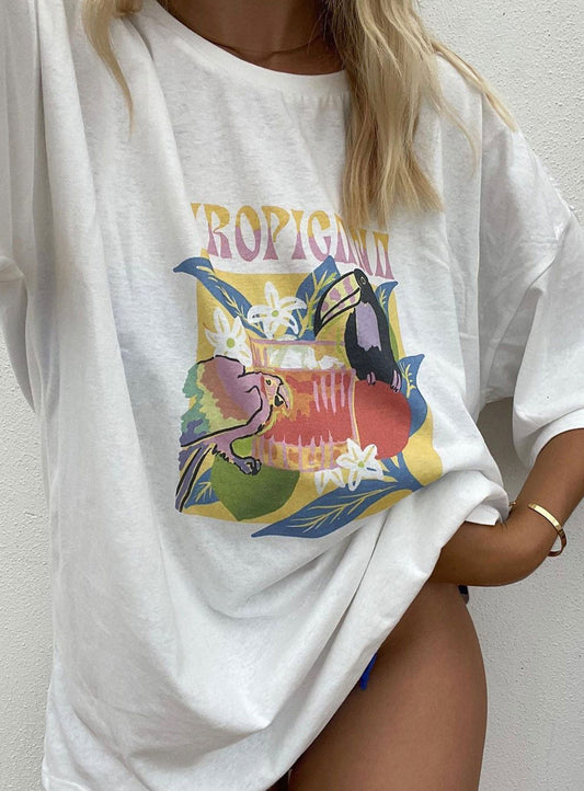 Tropicana Oversized Tee White - women's top by Ellevoria