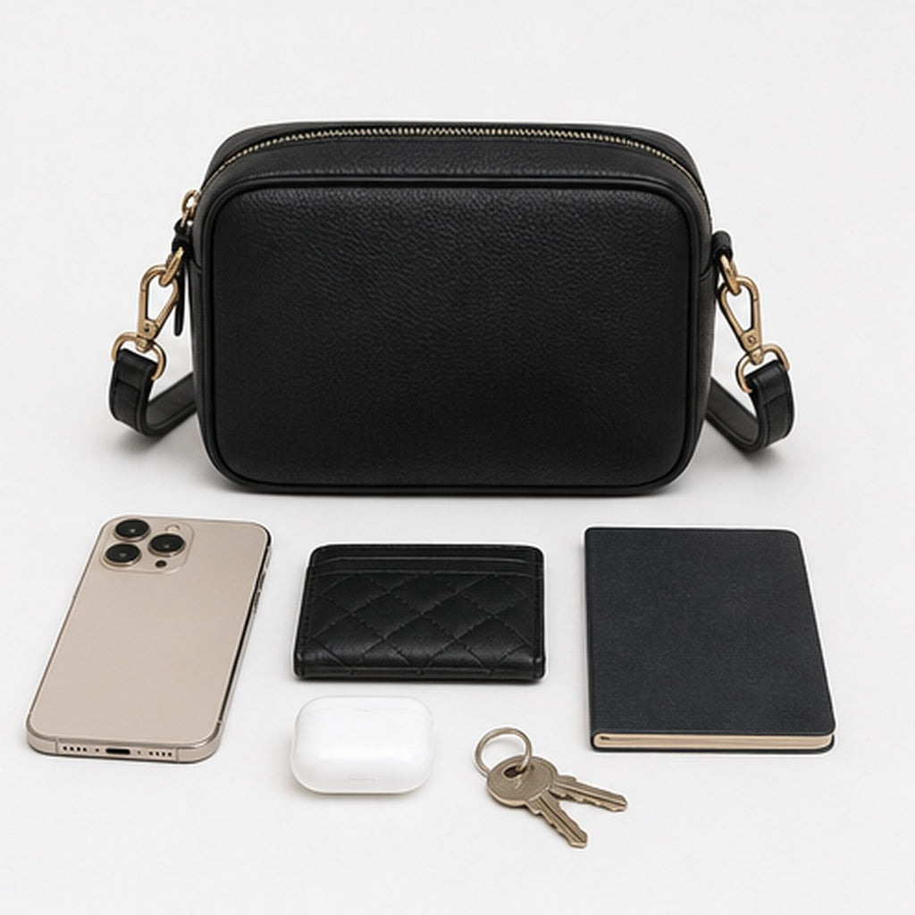 Mira Black Camera Crossbody Bag - capacity