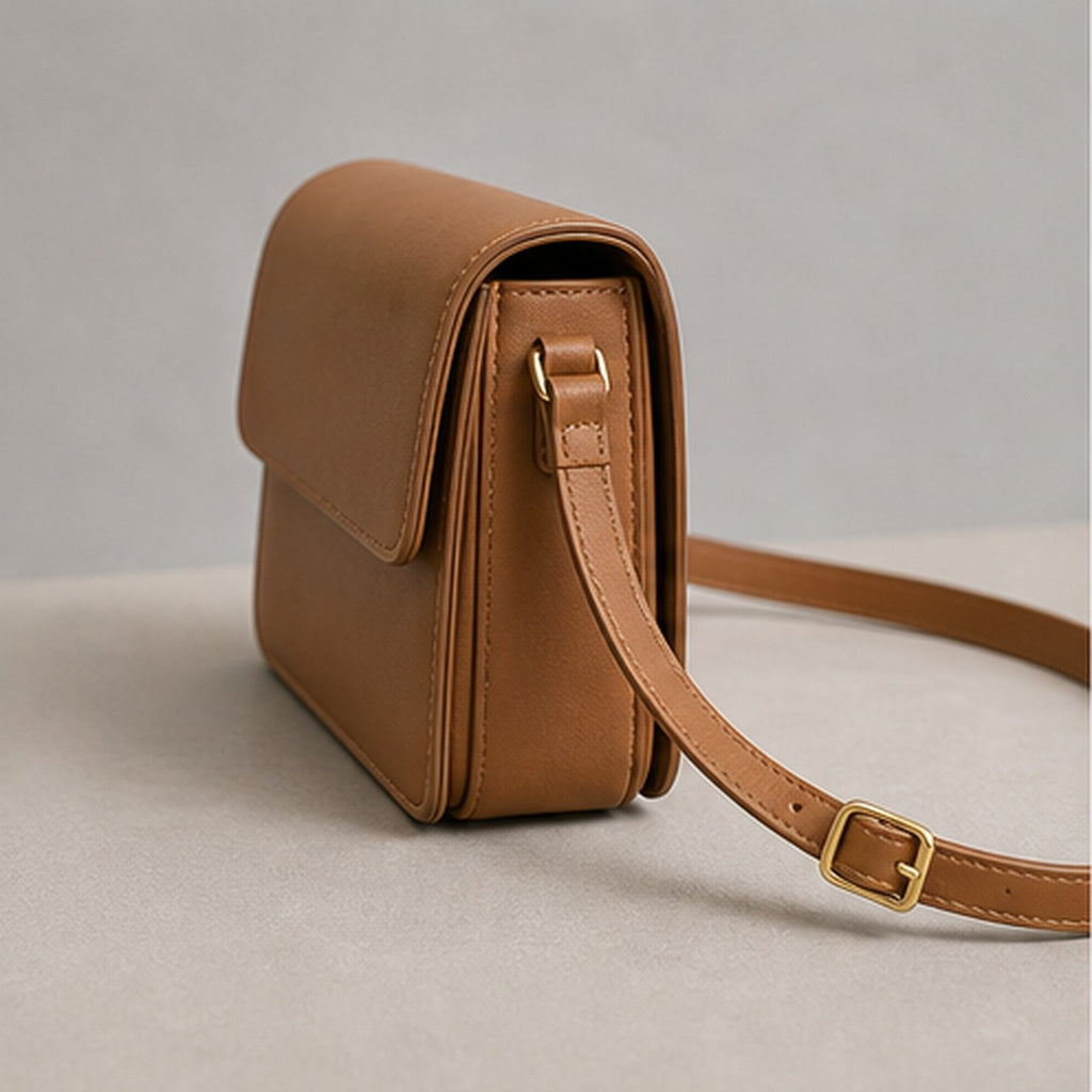 Rhea Camel Box Crossbody Bag - carry