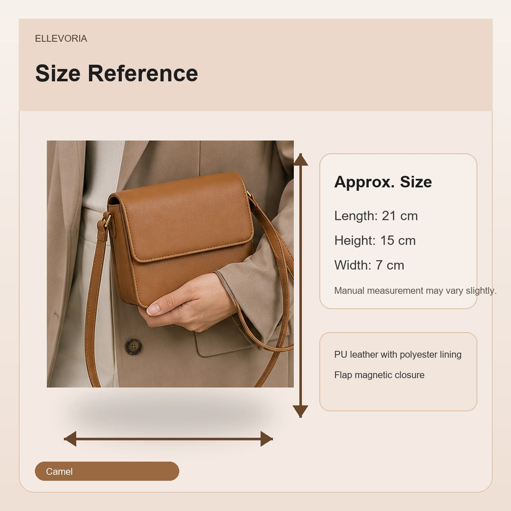 Rhea Camel Box Crossbody Bag - size reference