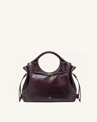 Virelle Waxed Vegan Leather Drawstring Tote Bag - Burgundy