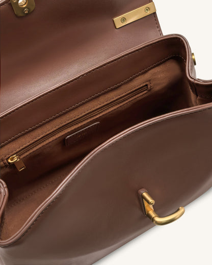 Audrey Flap Lock Top Handle Bag - Brown