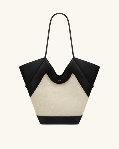 Maribel Panel Tote Bag - Black Canvas