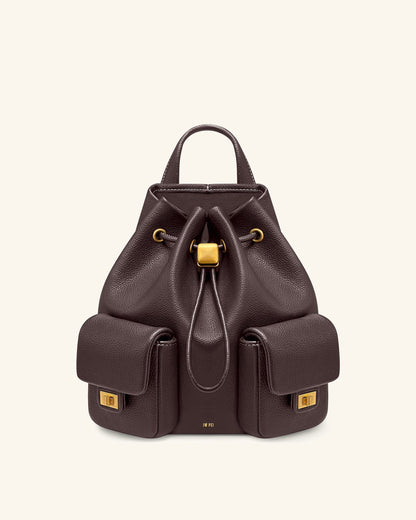 Avery Pebbled Drawstring Utility Backpack – Dark Brown
