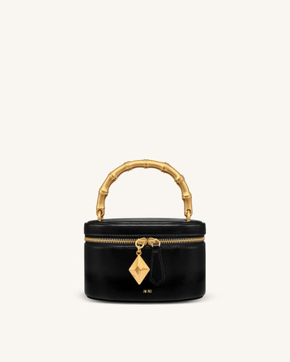 Natalie Metal Geometric Pendant Handle Bag - Black