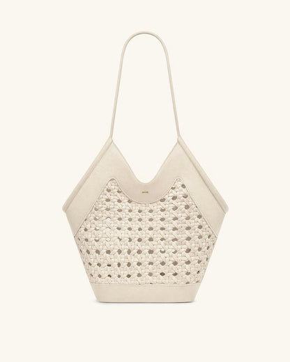 Maribel Woven Panel Tote Bag - Ivory