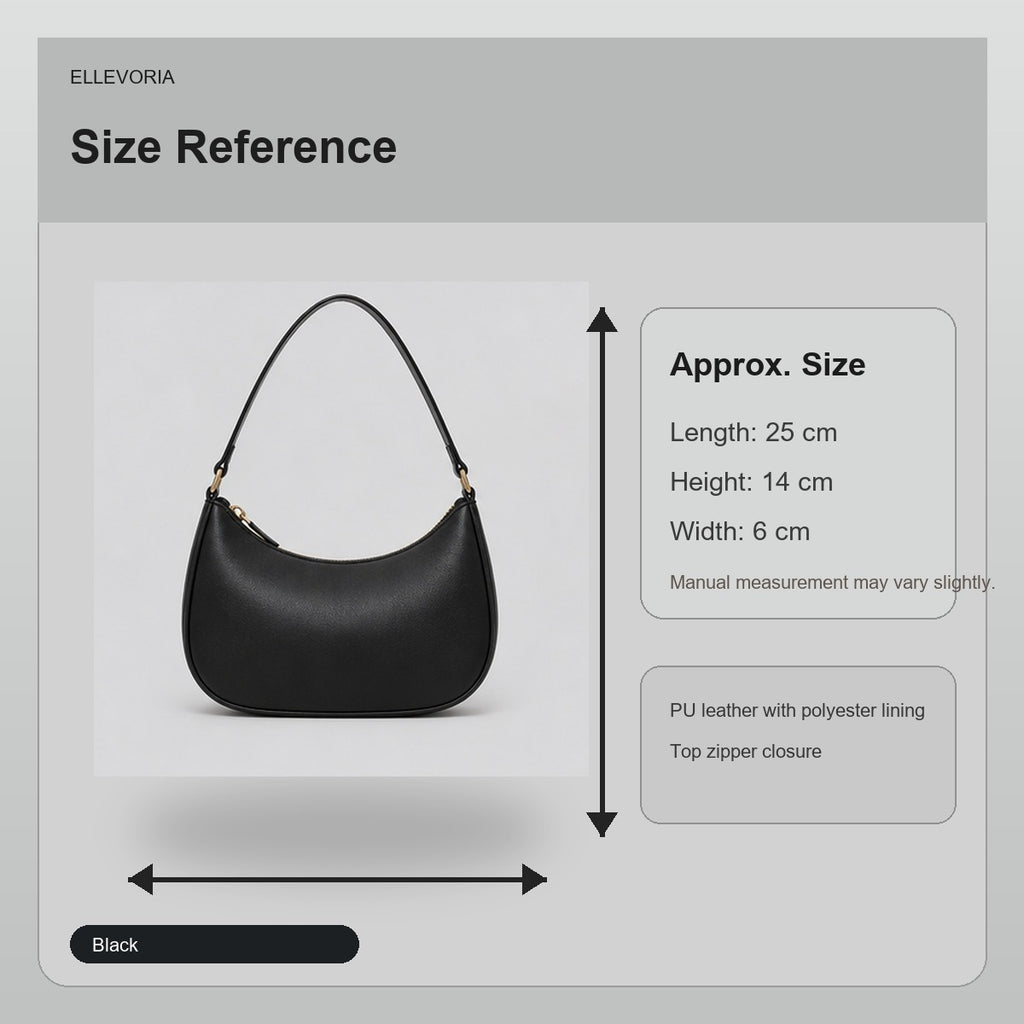 Vera Black Underarm Shoulder Bag - size reference
